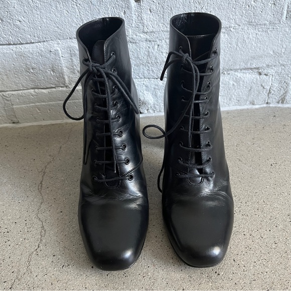 Saint Leather Black Leather Babies 90 Lace Up Heeled Ankle Boots - Picture 3 of 10